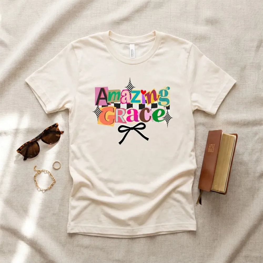Rockledge Designs LLC Shirts & Tops Amazing Grace Graphic Tee: Colorful Christian Shirt for Women - SU402 Amazing Grace Graphic Tee: Colorful Christian Shirt for Women - SU402