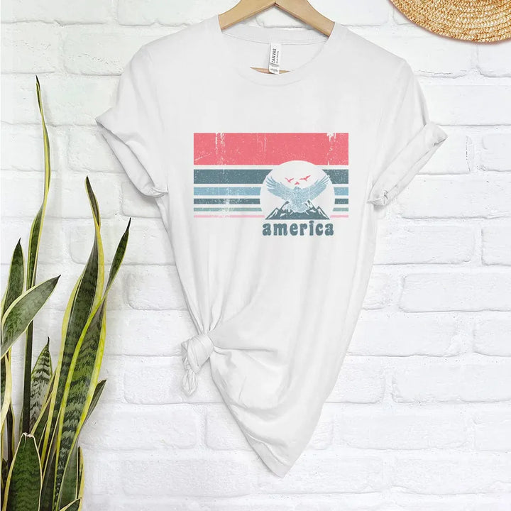 Rockledge Designs LLC Shirts & Tops America Eagle Retro Stripes Tee – Vintage Patriotic Graphic T-Shirt - NA157 America Eagle Retro Stripes Tee – Vintage Patriotic Graphic T-Shirt - NA157