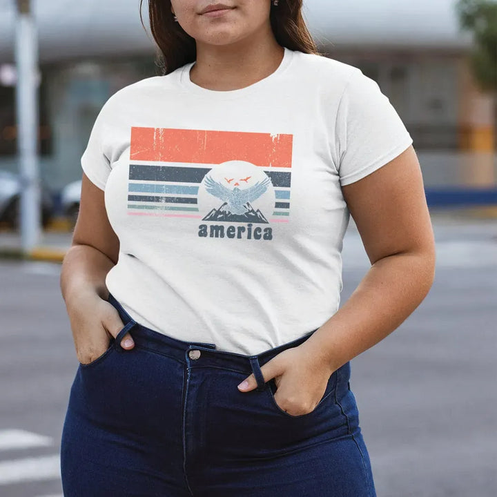 Rockledge Designs LLC Shirts & Tops America Eagle Retro Stripes Tee – Vintage Patriotic Graphic T-Shirt - NA157 America Eagle Retro Stripes Tee – Vintage Patriotic Graphic T-Shirt - NA157