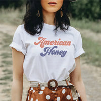 Rockledge Designs LLC Shirts & Tops American Honey Retro Patriotic Graphic T-Shirt - TY149 American Honey Retro Patriotic Graphic T-Shirt - TY149