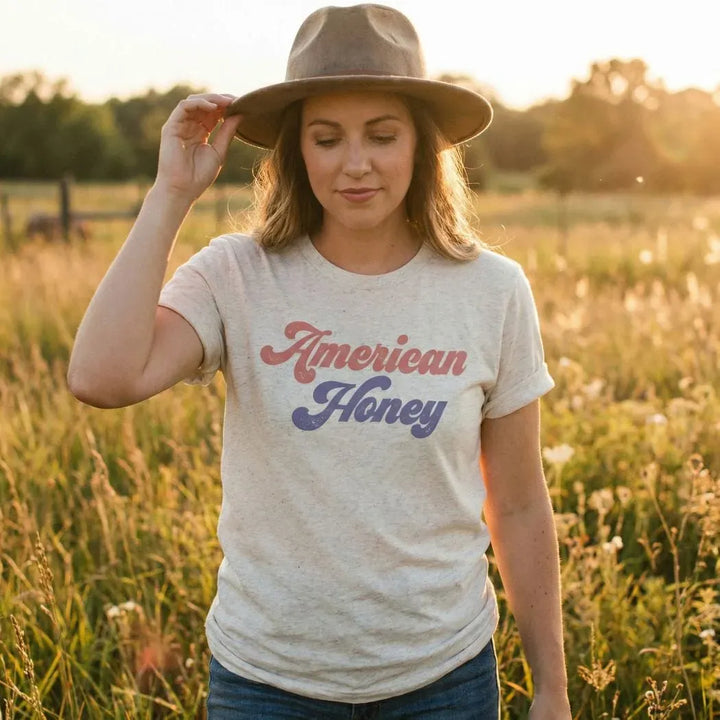 Rockledge Designs LLC Shirts & Tops American Honey Retro Patriotic Graphic T-Shirt - TY149 American Honey Retro Patriotic Graphic T-Shirt - TY149