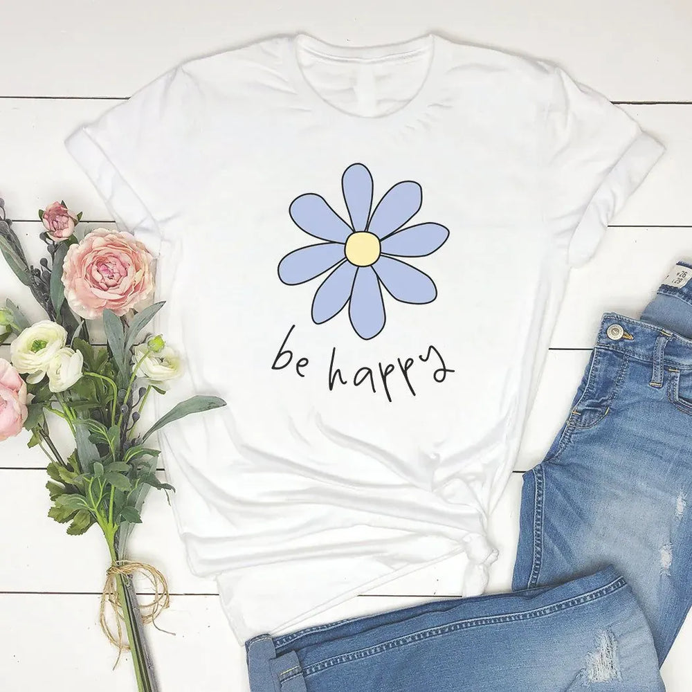 Rockledge Designs LLC Shirts & Tops Be Happy Daisy T-Shirt – Cute Pastel Flower Graphic Tee - SP413 Be Happy Daisy T-Shirt – Cute Pastel Flower Graphic Tee - SP413