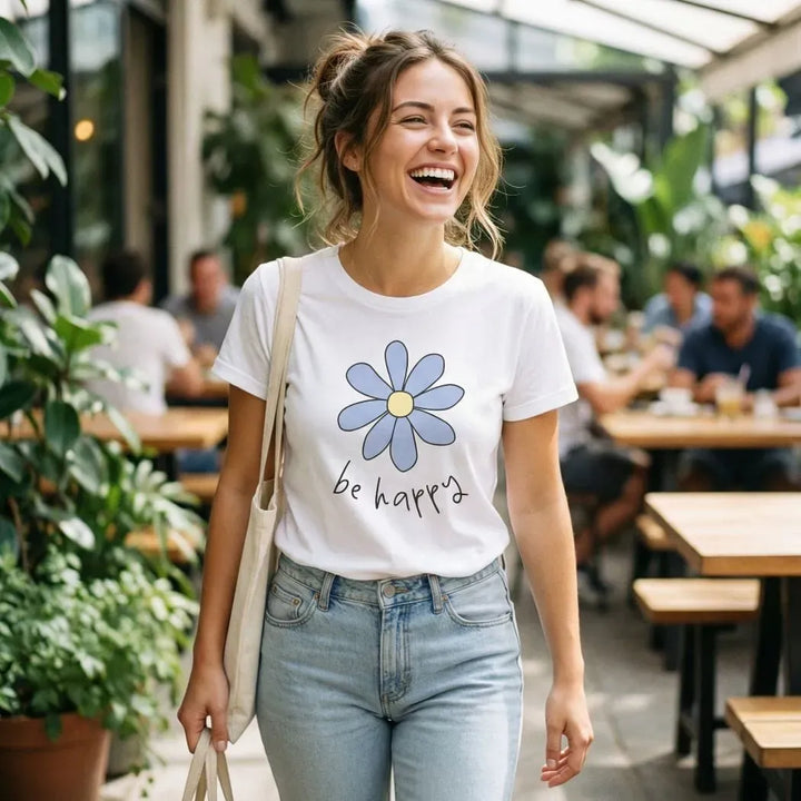 Rockledge Designs LLC Shirts & Tops Be Happy Daisy T-Shirt – Cute Pastel Flower Graphic Tee - SP413 Be Happy Daisy T-Shirt – Cute Pastel Flower Graphic Tee - SP413