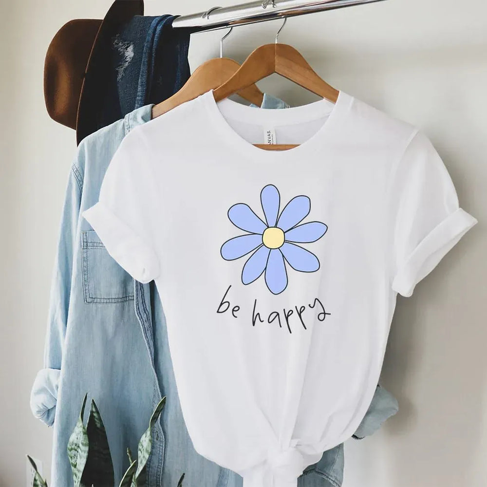 Rockledge Designs LLC Shirts & Tops Be Happy Daisy T-Shirt – Cute Pastel Flower Graphic Tee - SP413 Be Happy Daisy T-Shirt – Cute Pastel Flower Graphic Tee - SP413