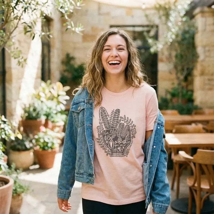 Rockledge Designs LLC Shirts & Tops Be The Good Peace Hand Tee – Boho Inspirational Graphic T-Shirt - IN154 Be The Good Peace Hand Tee – Boho Inspirational Graphic T-Shirt - IN154