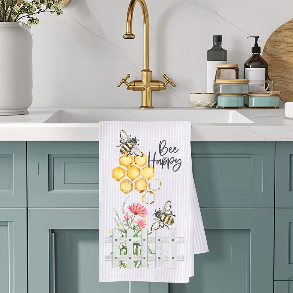 Bee Happy Kitchen Towel: Floral Honey Bee Gift for Garden Lovers Rockledge Designs LLC