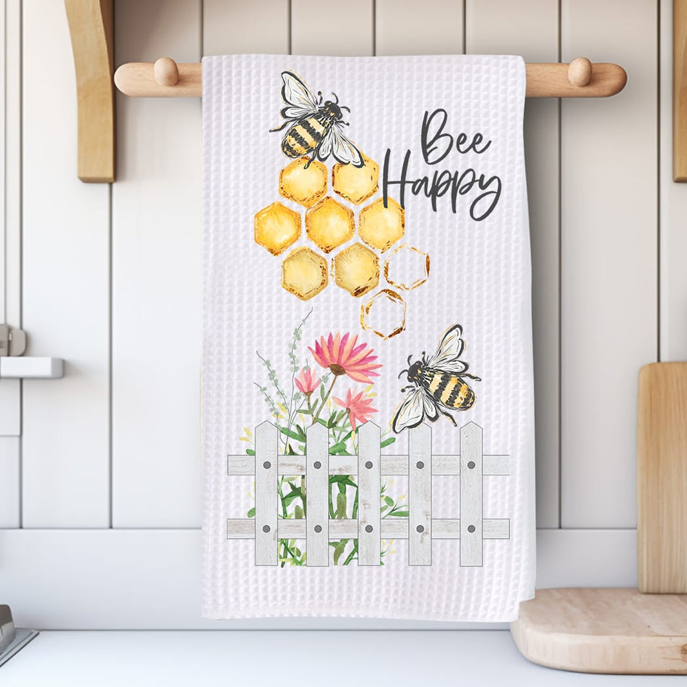 Bee Happy Kitchen Towel: Floral Honey Bee Gift for Garden Lovers Rockledge Designs LLC