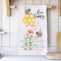 Bee Happy Kitchen Towel: Floral Honey Bee Gift for Garden Lovers Rockledge Designs LLC