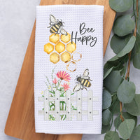 Bee Happy Kitchen Towel: Floral Honey Bee Gift for Garden Lovers Rockledge Designs LLC