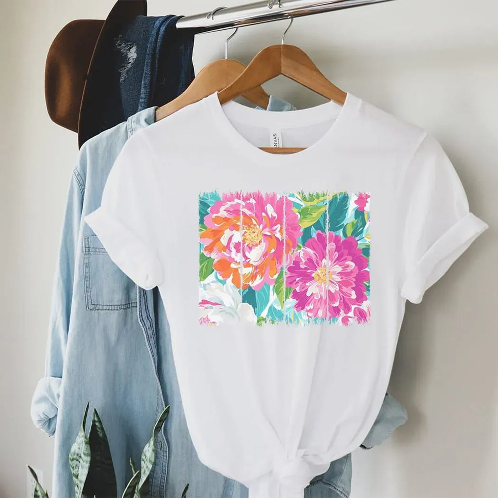 Rockledge Designs LLC Shirts & Tops Bold Floral Brushstroke Tee – Colorful Peony Art Graphic T-Shirt - SE102 Bold Floral Brushstroke Tee – Colorful Peony Art Graphic T-Shirt - SE102