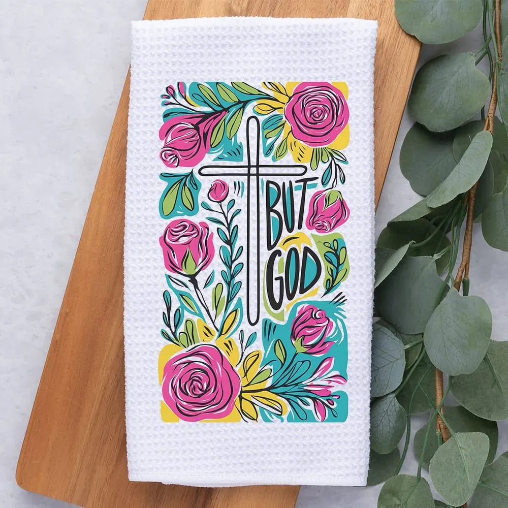 Rockledge Designs LLC Kitchen Decor But God Floral Christian Kitchen Hand Towel | Waffle Weave Microfiber Dish Towel But God Floral Christian Kitchen Hand Towel | Waffle Weave Microfiber Dish Towel