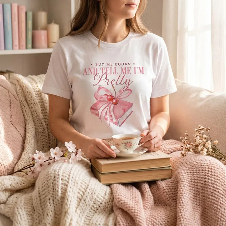 Rockledge Designs LLC Shirts & Tops Buy Me Books Shirt: Cute Reader Girl Aesthetic Tee - SU404 Buy Me Books Shirt: Cute Reader Girl Aesthetic Tee - SU404