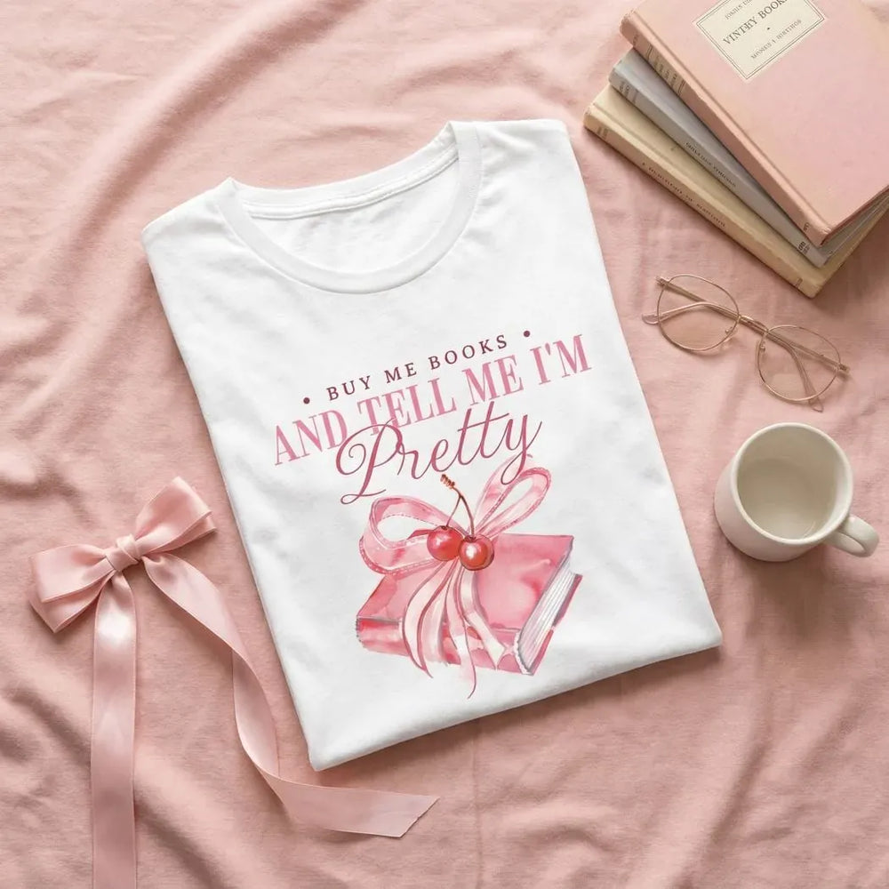 Rockledge Designs LLC Shirts & Tops Buy Me Books Shirt: Cute Reader Girl Aesthetic Tee - SU404 Buy Me Books Shirt: Cute Reader Girl Aesthetic Tee - SU404