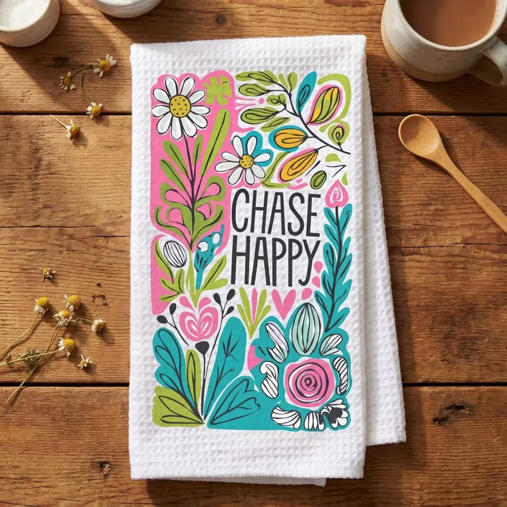 Rockledge Designs LLC Kitchen Decor Chase Happy Floral Kitchen Hand Towel | Waffle Weave Microfiber Dish Towel Chase Happy Floral Kitchen Hand Towel | Waffle Weave Microfiber Dish Towel
