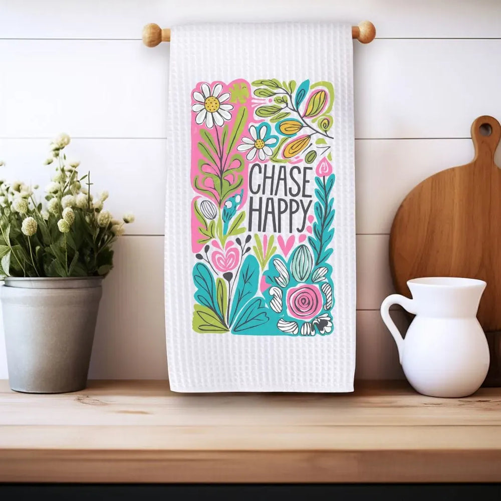 Rockledge Designs LLC Kitchen Decor Chase Happy Floral Kitchen Hand Towel | Waffle Weave Microfiber Dish Towel Chase Happy Floral Kitchen Hand Towel | Waffle Weave Microfiber Dish Towel