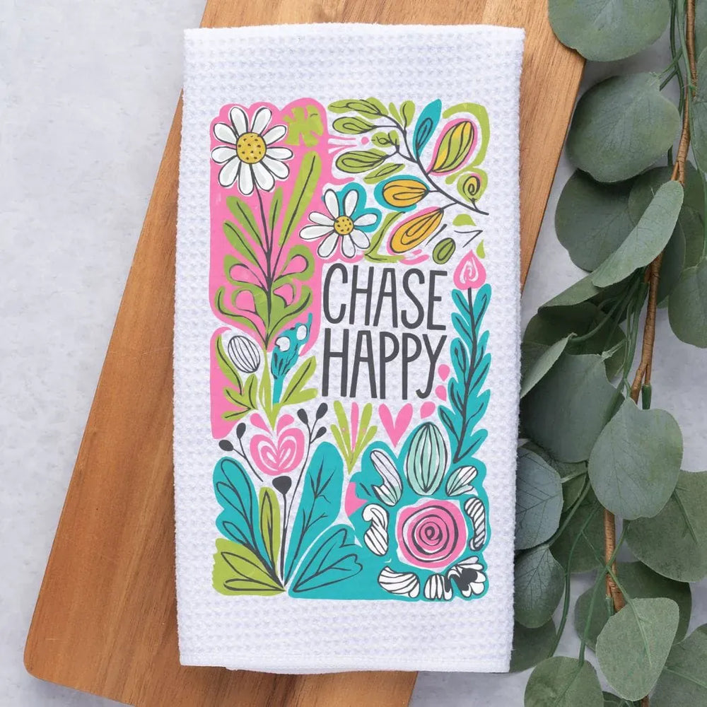 Rockledge Designs LLC Kitchen Decor Chase Happy Floral Kitchen Hand Towel | Waffle Weave Microfiber Dish Towel Chase Happy Floral Kitchen Hand Towel | Waffle Weave Microfiber Dish Towel