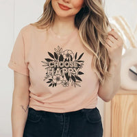 Rockledge Designs LLC Shirts & Tops Choose Happy Floral Tee – Inspirational Positive Vibes Graphic T-Shirt - SP415 Choose Happy Floral Tee – Inspirational Positive Vibes Graphic T-Shirt - SP415