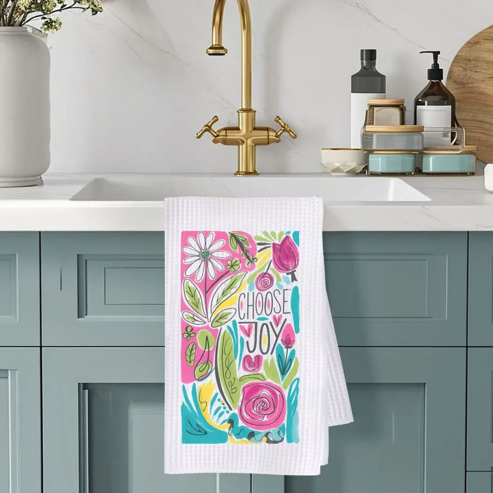 Rockledge Designs LLC Kitchen Decor Choose Joy Floral Kitchen Hand Towel | Waffle Weave Microfiber Dish Towel Choose Joy Floral Kitchen Hand Towel | Waffle Weave Microfiber Dish Towel