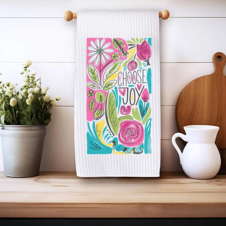 Rockledge Designs LLC Kitchen Decor Choose Joy Floral Kitchen Hand Towel | Waffle Weave Microfiber Dish Towel Choose Joy Floral Kitchen Hand Towel | Waffle Weave Microfiber Dish Towel