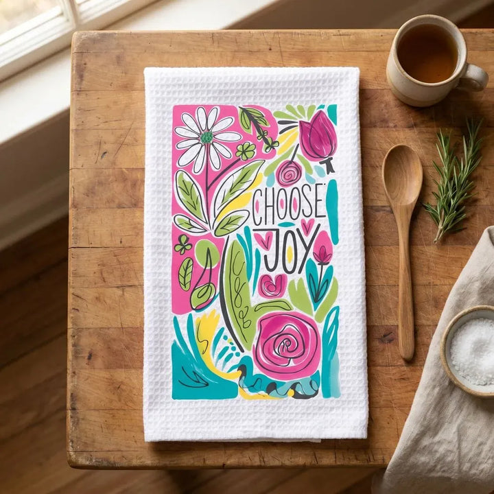 Rockledge Designs LLC Kitchen Decor Choose Joy Floral Kitchen Hand Towel | Waffle Weave Microfiber Dish Towel Choose Joy Floral Kitchen Hand Towel | Waffle Weave Microfiber Dish Towel