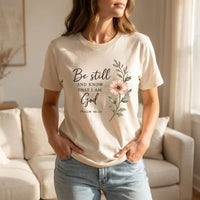 Rockledge Designs LLC Shirts & Tops Christian Shirt Psalm 46 10, Be Still Bible Verse Tee, Floral Faith Shirt, Neutral Boho Church Outfit, Religious Gift Women - SU500 Christian Shirt Psalm 46 10, Be Still Bible Verse Tee, Floral Faith Shirt, Neutral Boho Church Outfit, Religious Gift Women - SU500