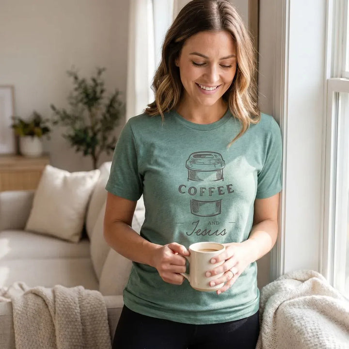 Rockledge Designs LLC Shirts & Tops Coffee and Jesus Shirt: Cozy Christian Tee for Women - SU408 Coffee and Jesus Shirt: Cozy Christian Tee for Women - SU408