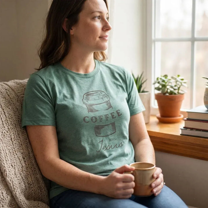 Rockledge Designs LLC Shirts & Tops Coffee and Jesus Shirt: Cozy Christian Tee for Women - SU408 Coffee and Jesus Shirt: Cozy Christian Tee for Women - SU408