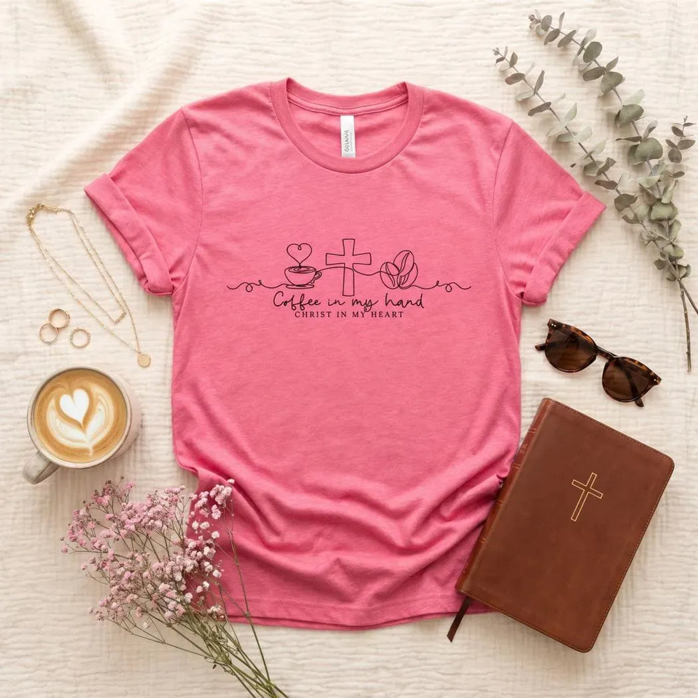 Rockledge Designs LLC Shirts & Tops Coffee in My Hand Christ in My Heart Shirt: Minimal Christian Tee - SU409 Coffee in My Hand Christ in My Heart Shirt: Minimal Christian Tee - SU409