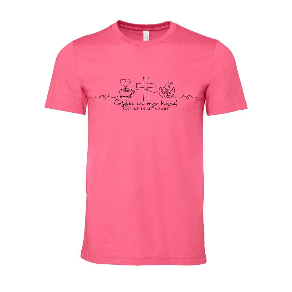 Rockledge Designs LLC Shirts & Tops Coffee in My Hand Christ in My Heart Shirt: Minimal Christian Tee - SU409 Coffee in My Hand Christ in My Heart Shirt: Minimal Christian Tee - SU409