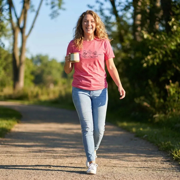 Rockledge Designs LLC Shirts & Tops Coffee in My Hand Christ in My Heart Shirt: Minimal Christian Tee - SU409 Coffee in My Hand Christ in My Heart Shirt: Minimal Christian Tee - SU409