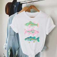Rockledge Designs LLC Shirts & Tops Colorful Bass Fishing Graphic Tee – Coastal Fish Art Shirt – Trendy Angler T-Shirt - SU400 Colorful Bass Fishing Graphic Tee – Coastal Fish Art Shirt – Trendy Angler T-Shirt - SU400