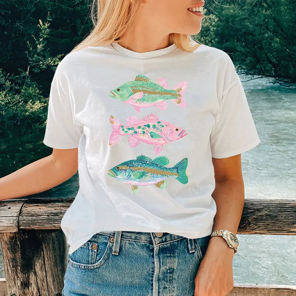 Rockledge Designs LLC Shirts & Tops Colorful Bass Fishing Graphic Tee – Coastal Fish Art Shirt – Trendy Angler T-Shirt - SU400 Colorful Bass Fishing Graphic Tee – Coastal Fish Art Shirt – Trendy Angler T-Shirt - SU400