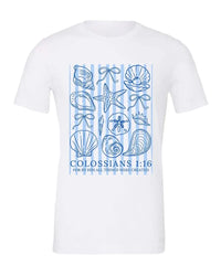 Rockledge Designs LLC Shirts & Tops Colossians 1 16 Coastal Shirt: Seashell Christian Tee for Women - SU401 Colossians 1 16 Coastal Shirt: Seashell Christian Tee for Women - SU401