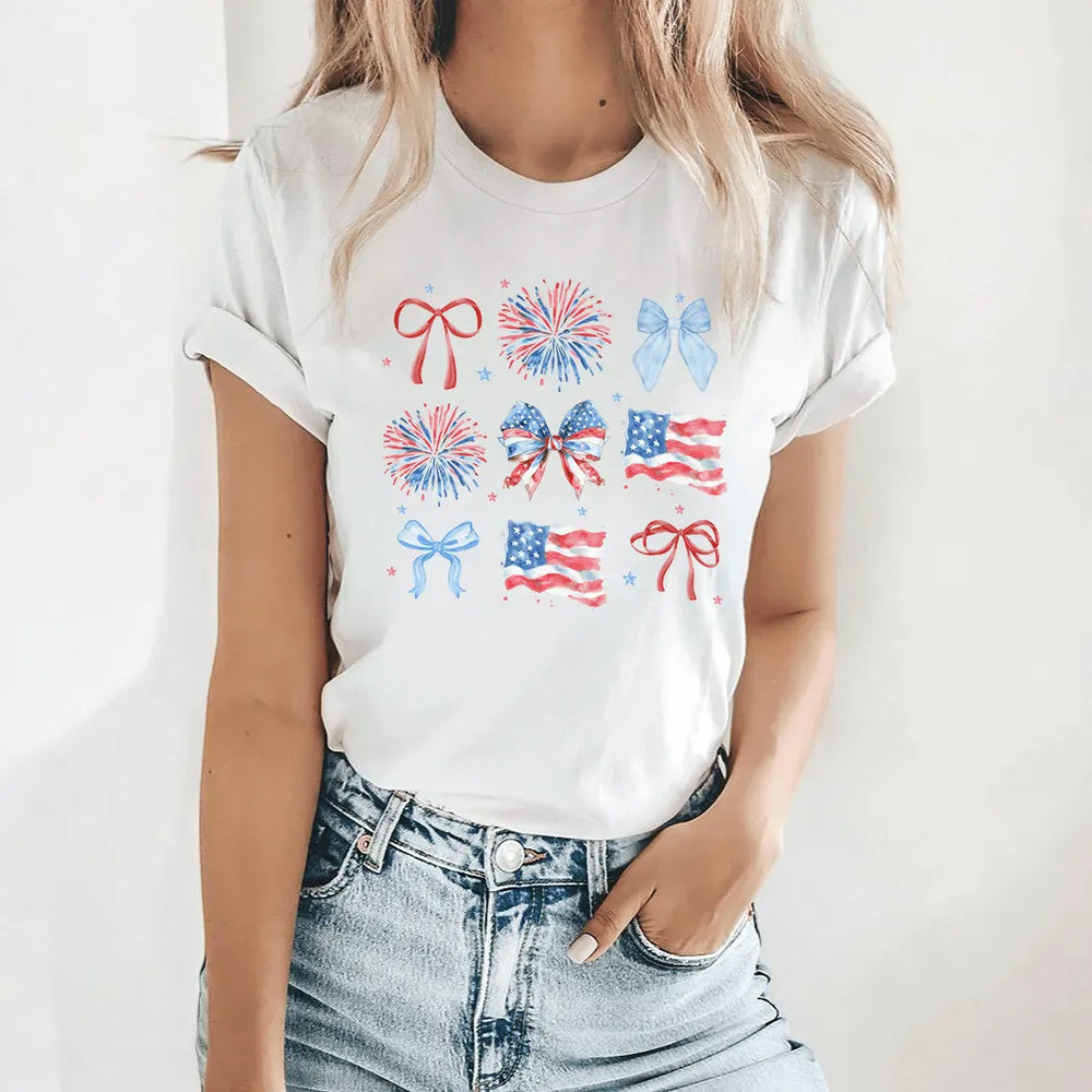 Rockledge Designs LLC Shirts & Tops Coquette USA Tee – Patriotic Bows & Fireworks Fourth of July Graphic T-Shirt - WE504 Coquette USA Tee – Patriotic Bows & Fireworks Fourth of July Graphic T-Shirt - WE504