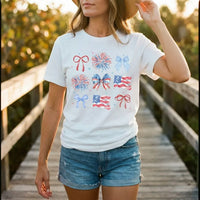 Rockledge Designs LLC Shirts & Tops Coquette USA Tee – Patriotic Bows & Fireworks Fourth of July Graphic T-Shirt - WE504 Coquette USA Tee – Patriotic Bows & Fireworks Fourth of July Graphic T-Shirt - WE504