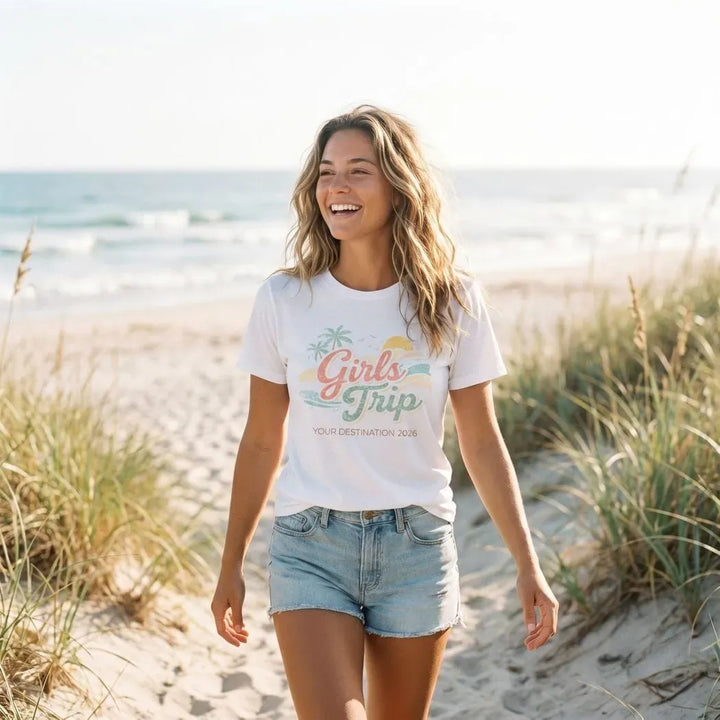 Rockledge Designs LLC Shirts & Tops Custom Coastal Girls Trip Shirt: Matching Beach Vacation Tee for Women - CU200 Custom Coastal Girls Trip Shirt: Matching Beach Vacation Tee for Women - CU200