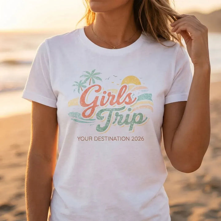 Rockledge Designs LLC Shirts & Tops Custom Coastal Girls Trip Shirt: Matching Beach Vacation Tee for Women - CU200 Custom Coastal Girls Trip Shirt: Matching Beach Vacation Tee for Women - CU200