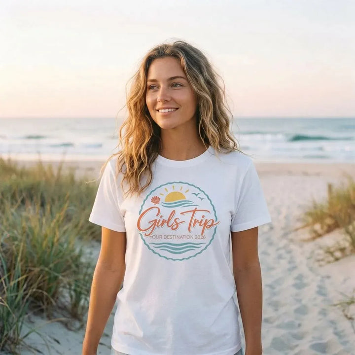 Rockledge Designs LLC Shirts & Tops Custom Coastal Girls Trip Shirt: Matching Beach Vacation Tee for Women - CU201 Custom Coastal Girls Trip Shirt: Matching Beach Vacation Tee for Women - CU201