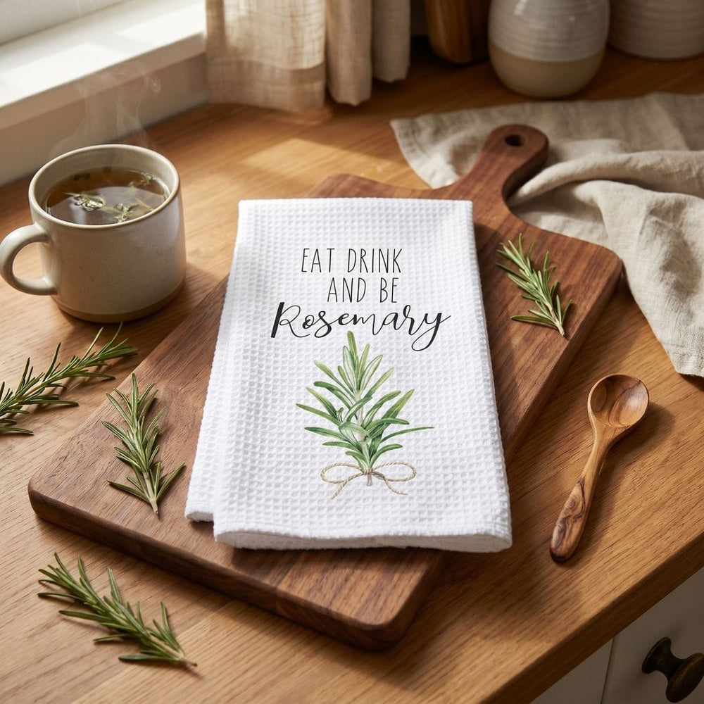Eat Drink and Be Rosemary Kitchen Hand Towel | Microfiber Waffle Weave Dish Towel Rockledge Designs LLC
