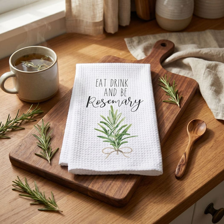 Eat Drink and Be Rosemary Kitchen Hand Towel | Microfiber Waffle Weave Dish Towel Rockledge Designs LLC