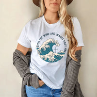Rockledge Designs LLC Shirts & Tops Even the Wind and Waves Obey Him Tee – Christian Faith Wave Graphic T-Shirt - SE110 Even the Wind and Waves Obey Him Tee – Christian Faith Wave Graphic T-Shirt - SE110