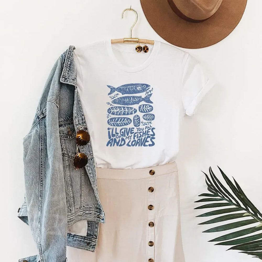 Rockledge Designs LLC Shirts & Tops Fishes and Loaves Tee – Christian Giving & Faith Graphic T-Shirt - SE105 Fishes and Loaves Tee – Christian Giving & Faith Graphic T-Shirt - SE105