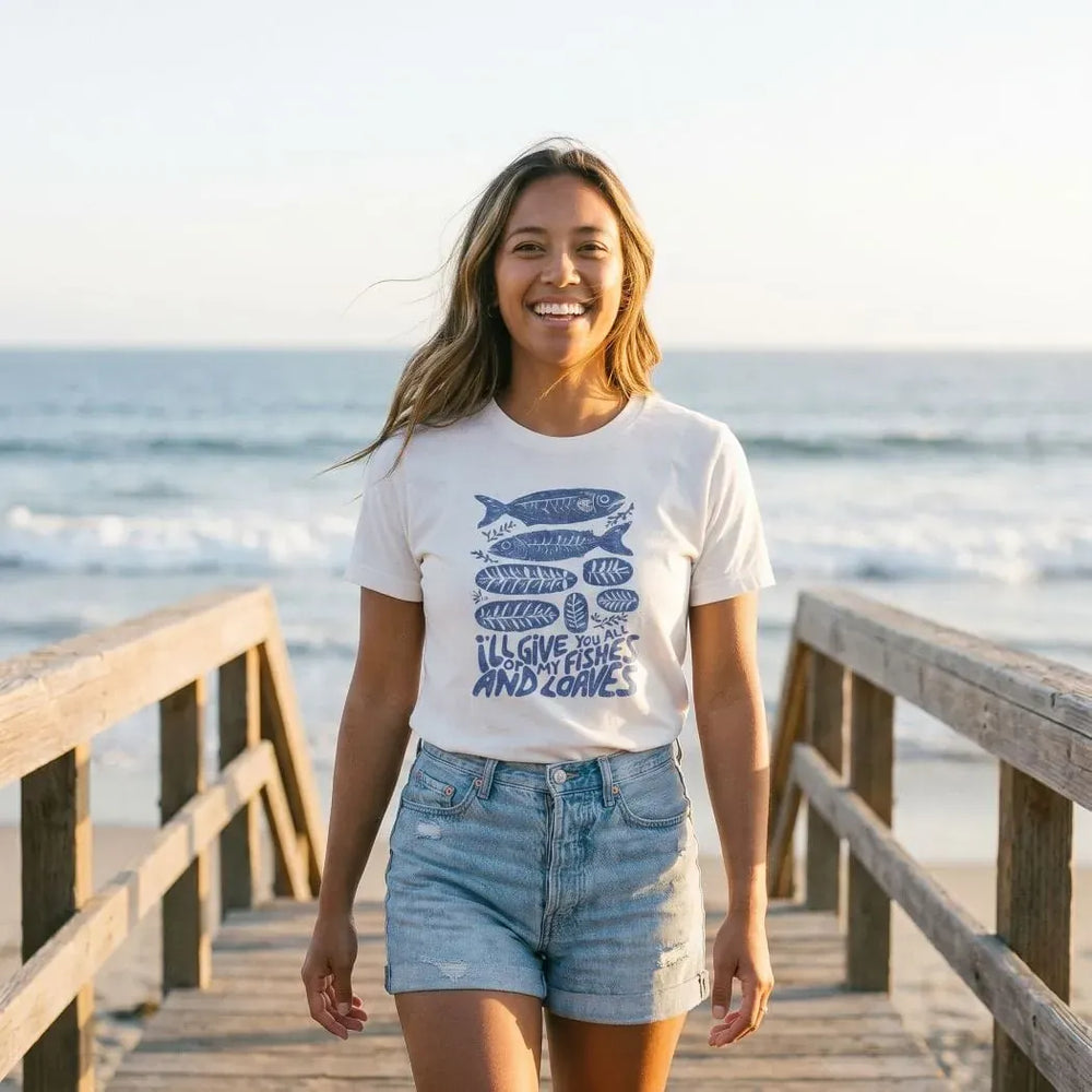 Rockledge Designs LLC Shirts & Tops Fishes and Loaves Tee – Christian Giving & Faith Graphic T-Shirt - SE105 Fishes and Loaves Tee – Christian Giving & Faith Graphic T-Shirt - SE105