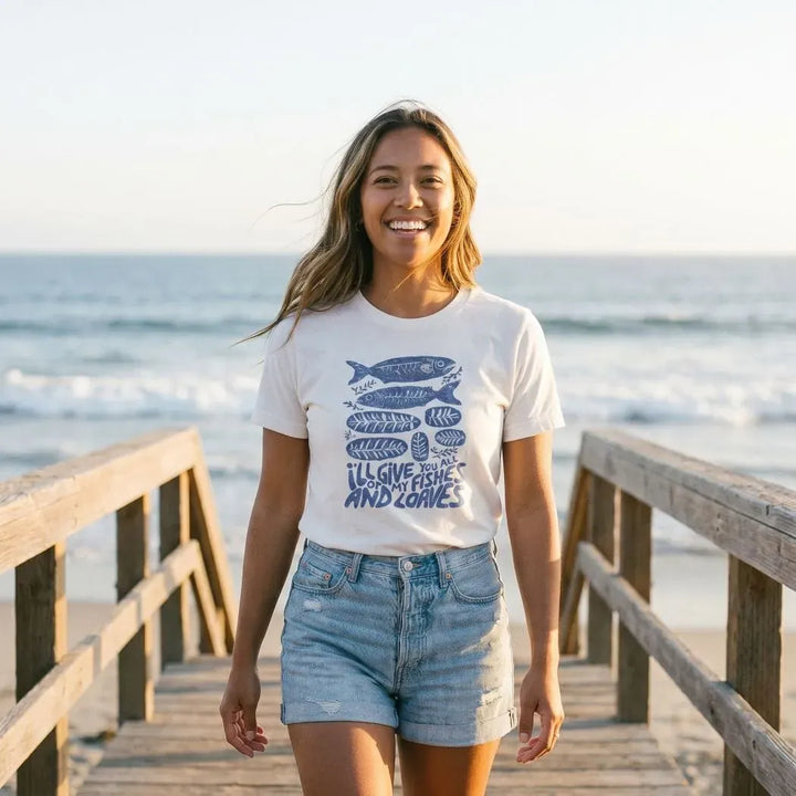 Rockledge Designs LLC Shirts & Tops Fishes and Loaves Tee – Christian Giving & Faith Graphic T-Shirt - SE105 Fishes and Loaves Tee – Christian Giving & Faith Graphic T-Shirt - SE105