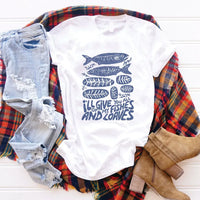 Rockledge Designs LLC Shirts & Tops Fishes and Loaves Tee – Christian Giving & Faith Graphic T-Shirt - SE105 Fishes and Loaves Tee – Christian Giving & Faith Graphic T-Shirt - SE105