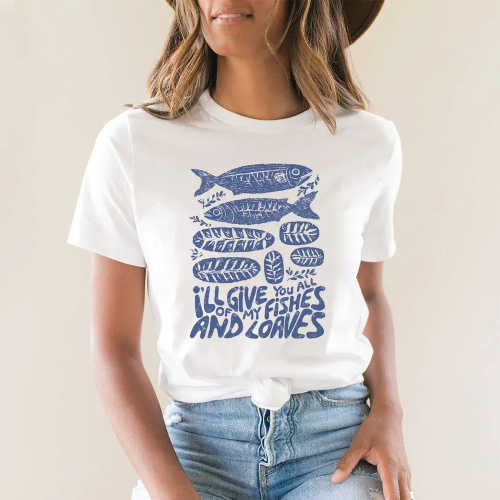 Rockledge Designs LLC Shirts & Tops Fishes and Loaves Tee – Christian Giving & Faith Graphic T-Shirt - SE105 Fishes and Loaves Tee – Christian Giving & Faith Graphic T-Shirt - SE105