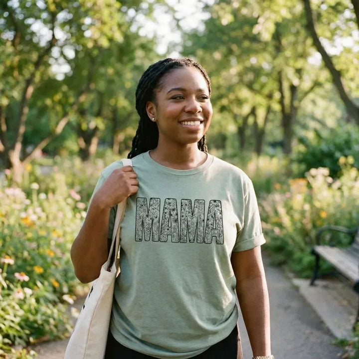 Rockledge Designs LLC Shirts & Tops Floral Mama Graphic Tee – Vintage Botanical Lace Lettering T-Shirt - MD904 Floral Mama Graphic Tee – Vintage Botanical Lace Lettering T-Shirt - MD904