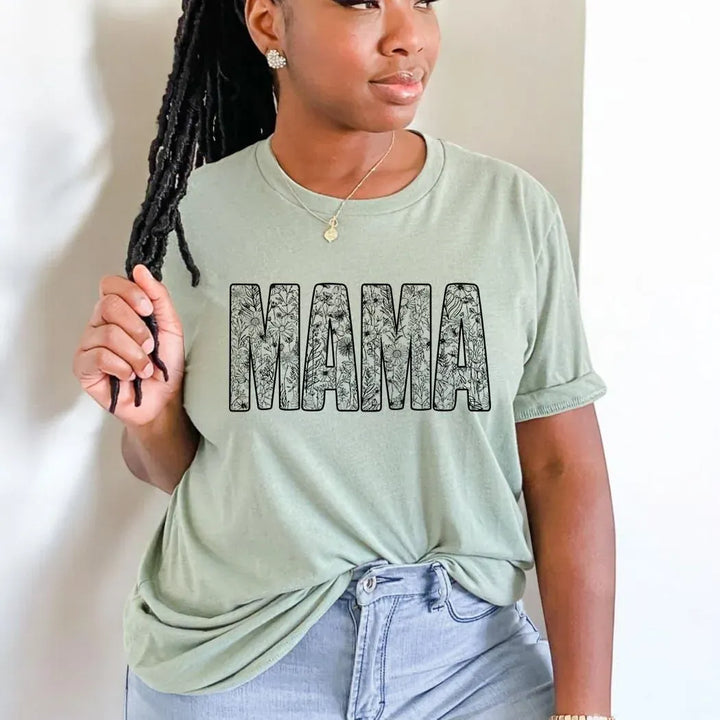 Rockledge Designs LLC Shirts & Tops Floral Mama Graphic Tee – Vintage Botanical Lace Lettering T-Shirt - MD904 Floral Mama Graphic Tee – Vintage Botanical Lace Lettering T-Shirt - MD904