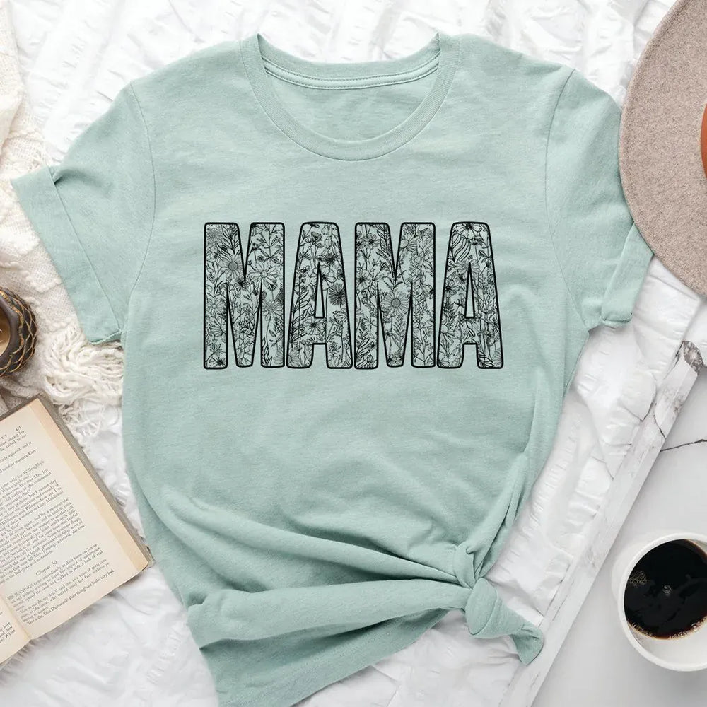 Rockledge Designs LLC Shirts & Tops Floral Mama Graphic Tee – Vintage Botanical Lace Lettering T-Shirt - MD904 Floral Mama Graphic Tee – Vintage Botanical Lace Lettering T-Shirt - MD904