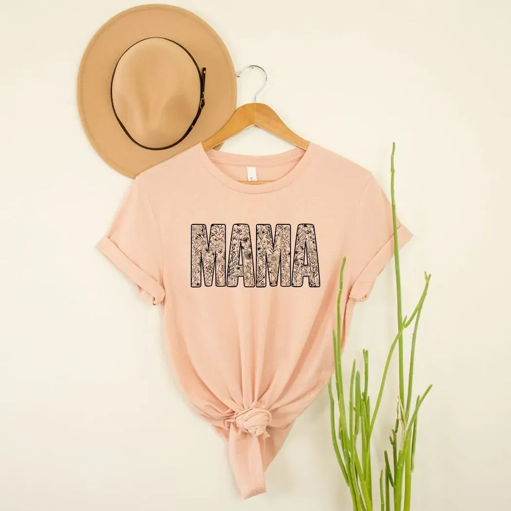 Rockledge Designs LLC Shirts & Tops Floral Mama Graphic Tee – Vintage Botanical Lace Lettering T-Shirt - MD904 Floral Mama Graphic Tee – Vintage Botanical Lace Lettering T-Shirt - MD904